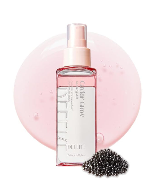 Delere Caviar Glow Soothing Mist | Hydrating Face Mist with Caviar Extract | Refreshing Caviar Collagen Spray for Radiant Hydration and Glowing Skin, 3.4oz