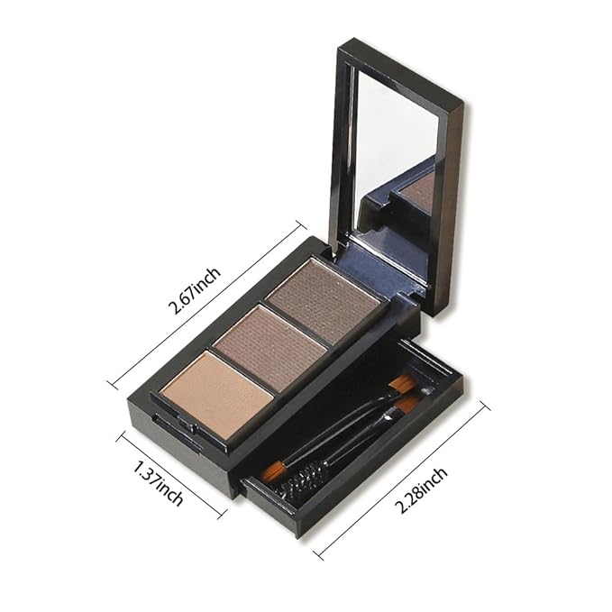 2Pcs Eyebrow Powder Kit, Long-Lasting Waterproof 3 Colors Matte Brow Powder, Eye Brow Powder for Women with 2 Double-ended Eyebrow Brush, Purse-Friendly Compact (Light Medium Brown, 2Pcs)