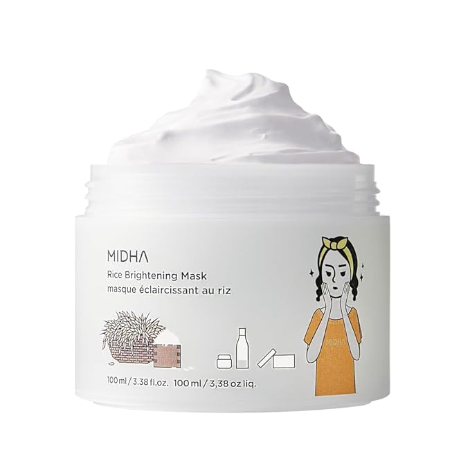 MIDHA RICE MASK, 3.38fl.oz/100ml, Hydrating, Smoothing, for Dull, Rough Skin, Pore Clearing, Wash off Pack Facial Mask, Mud Texture, Uneven Skin Tone