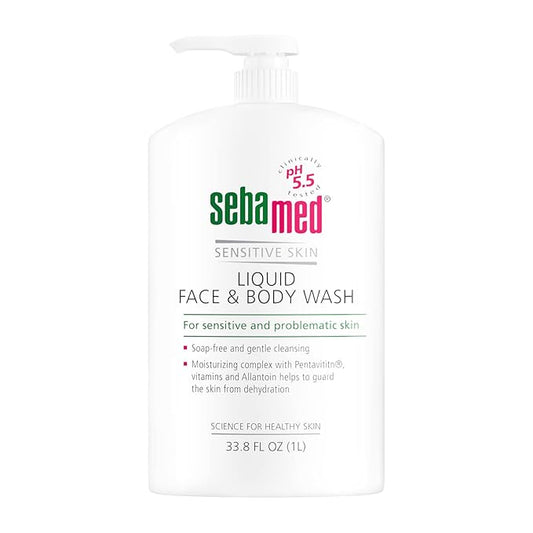 SEBAMED Sensitive Skin Face and Body Wash for Women and Men, pH 5.5, Mild Gentle Hydrating Cleanser, Hypoallergenic Body Wash, Dermatologist Recommended, 33.8 Fluid Ounces (1 Liter)