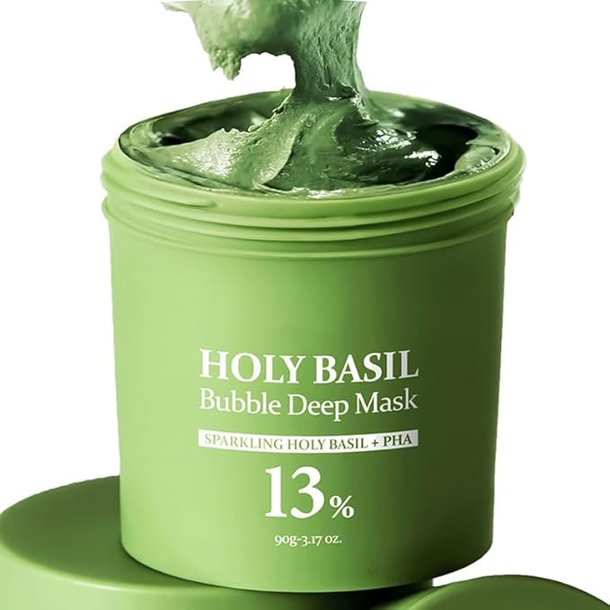 Holy Basil Bubble Deep Mask – Holy Basil & Carbonated Water for Cleansing Pores & Blackheads, Korean Clay to Bubble Wash-Off Pack (90g / 3.17 oz) (1)