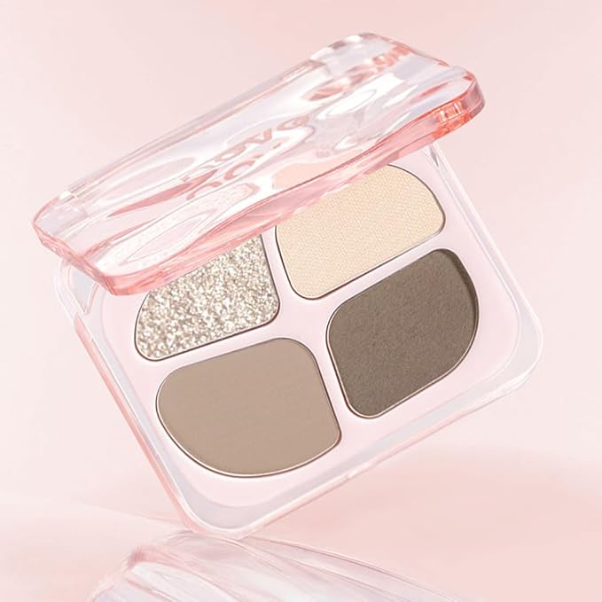 Neutral Mini Eyeshadow Makeup Palette – 4-Color Taupe & Ash Brown Matte Shades with Champagne Silver Glitter, High Pigment Long-Lasting Blendable Cool Tone Eye Shadow for Daily Natural Soft Glam Looks