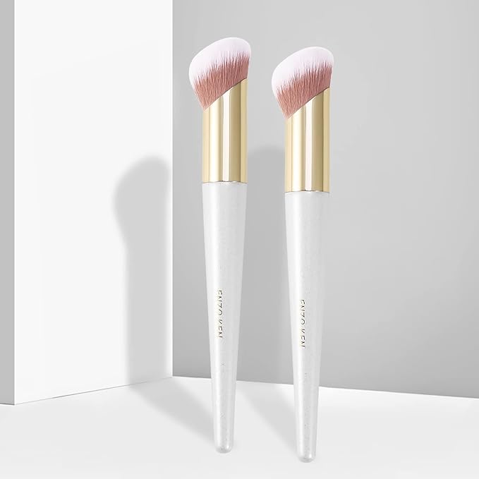 Angled Foundation Brush for Liquid Makeup, Cream Contour Brush for Cream Makeup, Liquid Foundation Brush, Liquid Foundation Makeup Brushes for Liquid Foundation. (White, 161L)