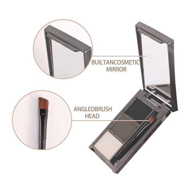 Eye Brow Powder Palette with Mirror for Women, Taupe Gray Eyebrow Kit with Brush, Long-Lasting 3 Colors Brow Palette, Filler for Full, Defined Natural Brows Shaping (01)