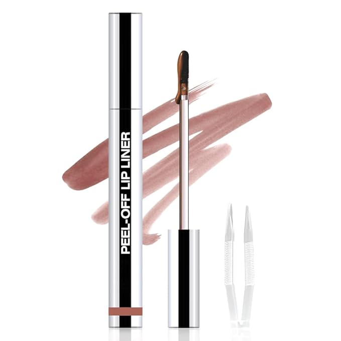 JUAAZIN Matte Lip Stain Peel Off Lip liner with Tweezer, Brown Peel Off Lip Stain, Long Lasting Waterproof Lipstick Lip Gloss Tattoo, Transfer-proof for All Skin Types, 0.12 fl oz 02#