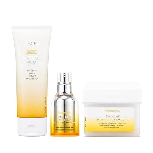 APOTHE Exosome Brightening 3-in-1 Skincare Set – Cleanser, Toning Pads & Dark Spot Ampoule, WInter Gifting Bundle