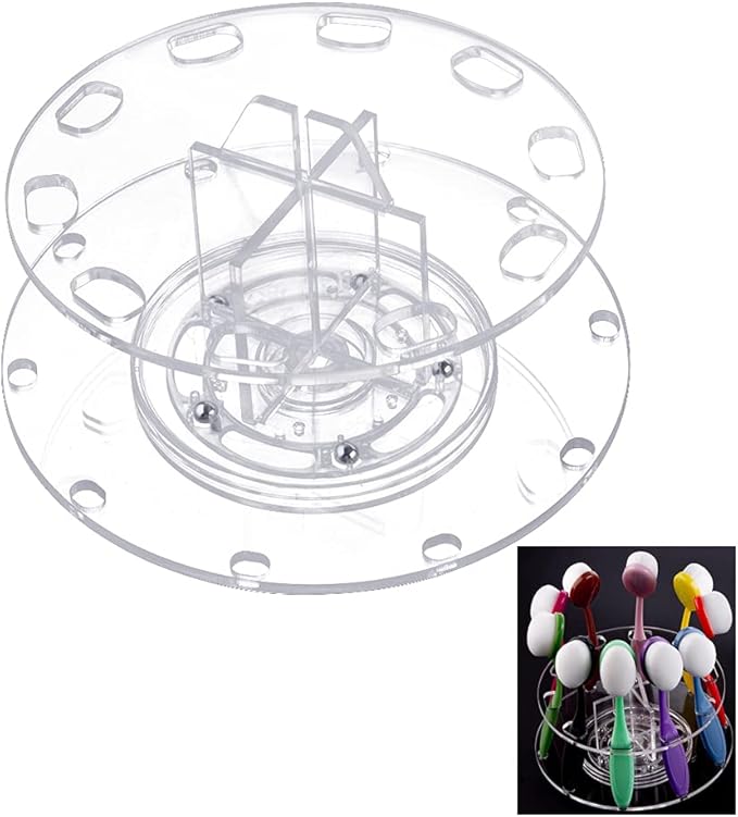 Yoseng 10 Hole Drying Rack Storage Display Bracket Shelf Holder Specifically Design for Oval ink blending brushes，spinning storage caddy（Transparent color）