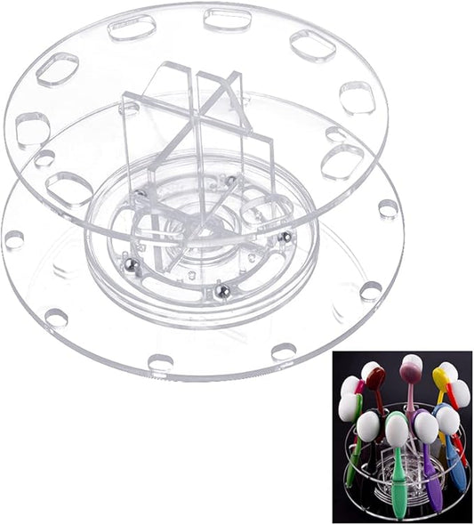Yoseng 10 Hole Drying Rack Storage Display Bracket Shelf Holder Specifically Design for Oval ink blending brushes，spinning storage caddy（Transparent color）