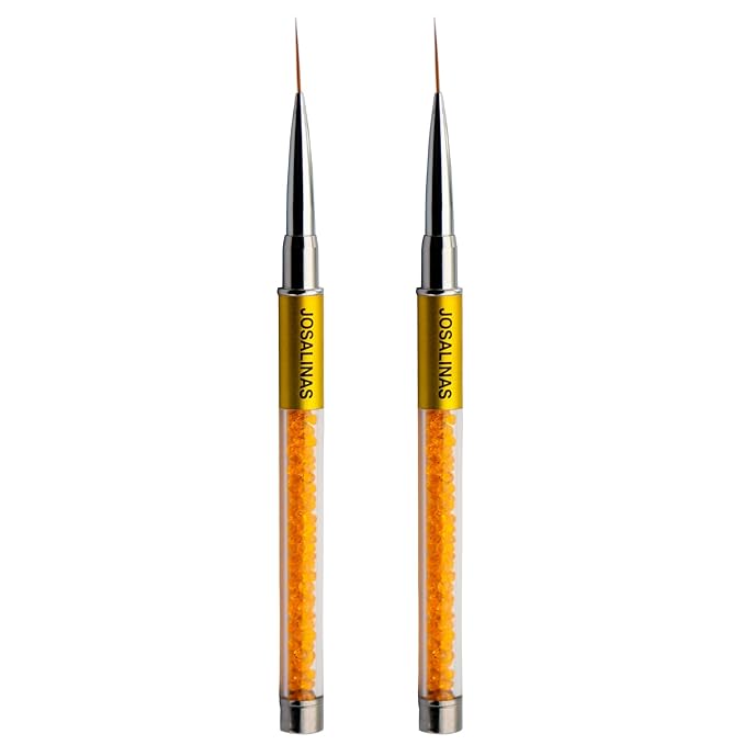 JOSALINAS Nail Brushes Art Pen 2PCS, Gel Polish Painting Tools with Nail Extension Gel Builder, Salon at Home DIY Manicure (Gold-Liner#15mm)