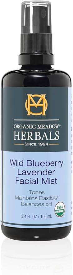 Wild Blueberry Lavender Facial Mist (3.4oz) - pH Balancing Skin Prep Spray to Tone & Maintain Elasticity- USDA Certified Organic.