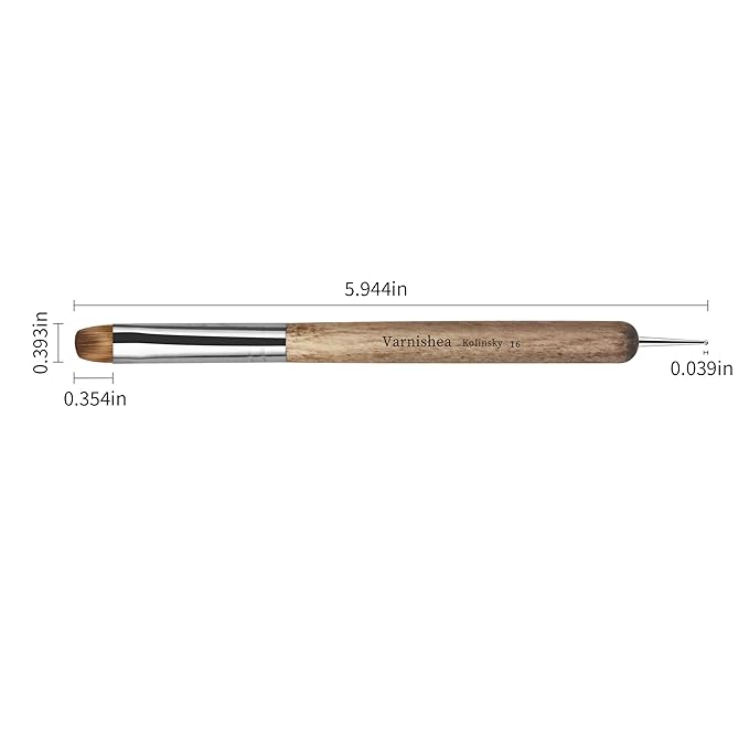varnishea Kolinsky French Tip Nail Art Brush Solid Wood Handle Gel Acrylic Nail Dotting Tool for Manicure Clean Up and Dotting Manicure Tool Professional Nail Brush - Size 16, 1.0 Count