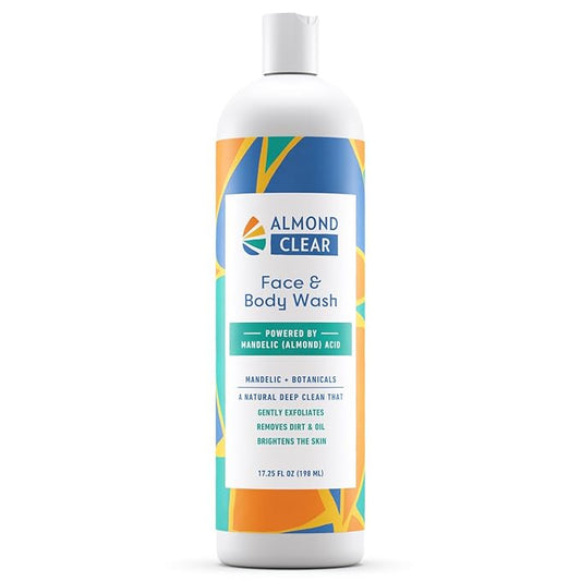 Almond Clear Face & Body Wash | Skin Care for Acne and Folliculitis-Prone Skin - Gentle Acne Face & Body Wash, Exfoliating Cleanser with Mandelic Acid | 17.25 oz