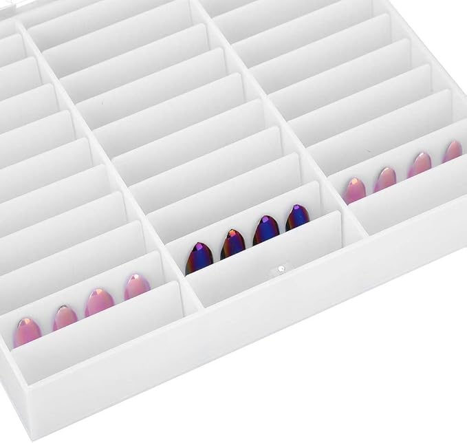 Semme Fake Nail Organizer,Nail Storage Box, Display Box Nail Art Decoration Container Empty Nail Tips Storage Box Fake Nail Display Case(White)