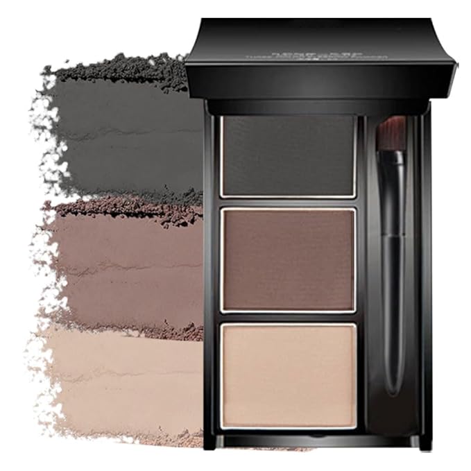 Eye Brow Powder Palette with Mirror for Women, Brown Taupe Eyebrow Powder Kit with Brush, Long-Lasting 3 Colors Brow Palette, Filler for Full, Defined Natural Brows Shaping (03)