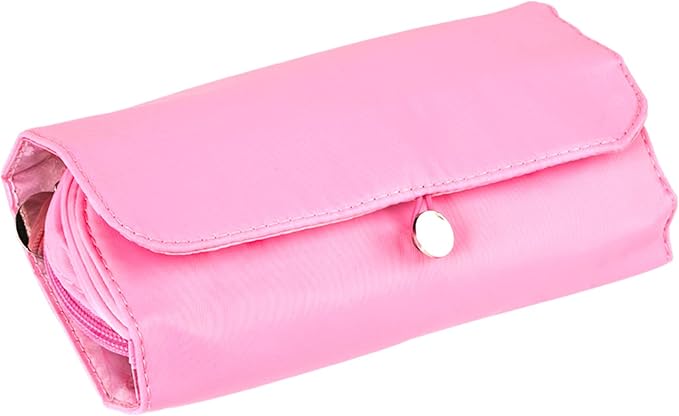 LUEXBOX Portable Folding Makeup Brush Bag, Multifunctional Cosmetics Rolling Storage Case Makeup Brush Holder for Travel, Makeup Brush Organizer Bag (Pink)