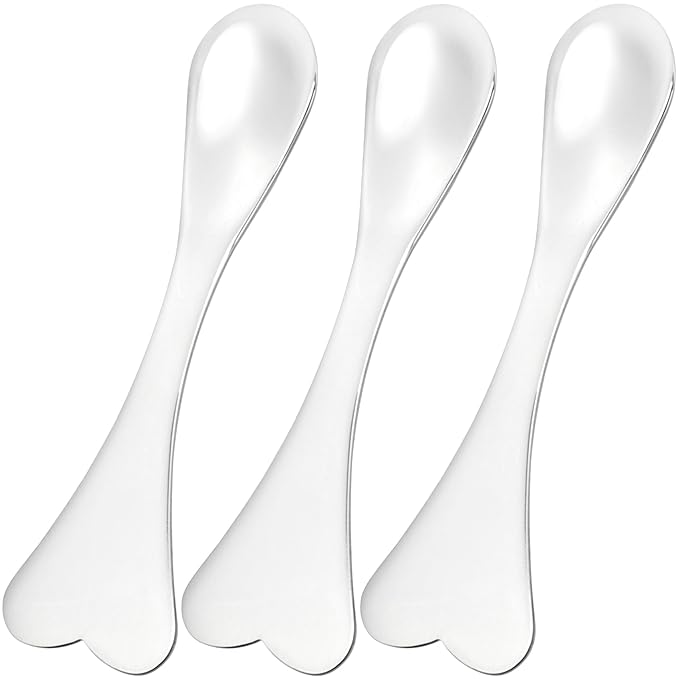 Pndeyo 3pcs Mini Metal Makeup Spatula, Reusable Cosmetic Cream Spatulas Spoon, Skincare Scoop Applicator Facial Massage Beauty Tools for Mixing and Sampling Face Eye Cream- Silver