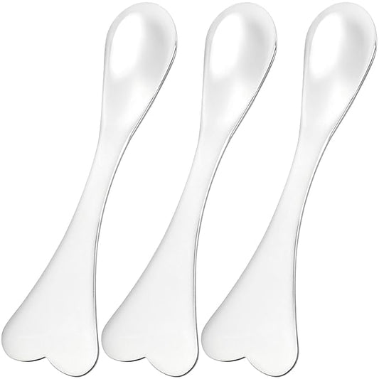 Pndeyo 3pcs Mini Metal Makeup Spatula, Reusable Cosmetic Cream Spatulas Spoon, Skincare Scoop Applicator Facial Massage Beauty Tools for Mixing and Sampling Face Eye Cream- Silver