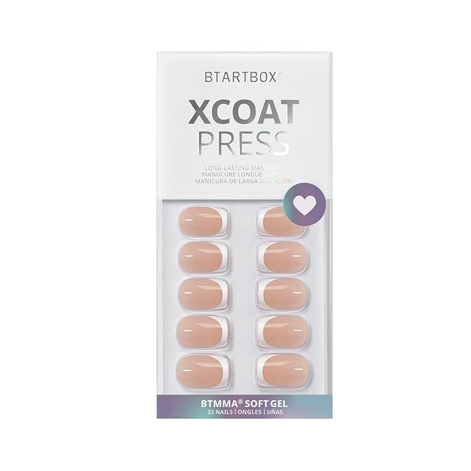 BTArtbox French Tip Press on Nails - Gel Press on Nails Short, No Fade Out Fake Nails with Nail Glue, Seamless Fit Glue on Nails in 15 Sizes Nail Kit for Wedding, Classic White