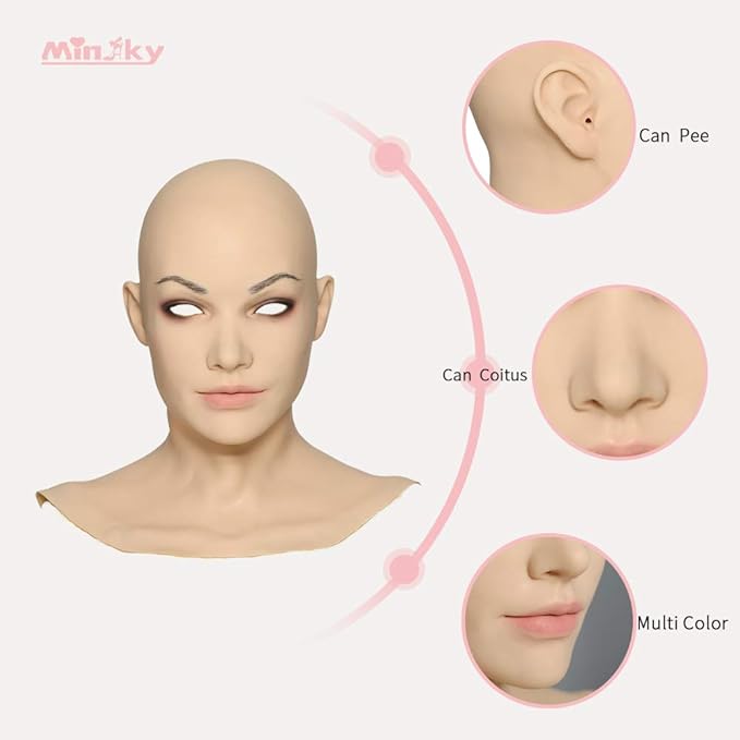 Minaky Hand-made Silicone Head Mask America Girl for Crossdresser Transgender Costumes Drag Queen