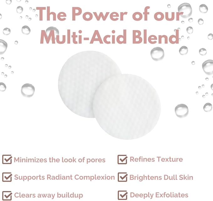 Multi Acid Toner Pads, Exfoliating Face Pads with Glycolic, Lactic, Mandelic, Kojic, & Salicylic Acid. Skin Pore Reducing, Toning, Resurfacing Facial Treatment for Wrinkles & Dull Skin - 50 Count