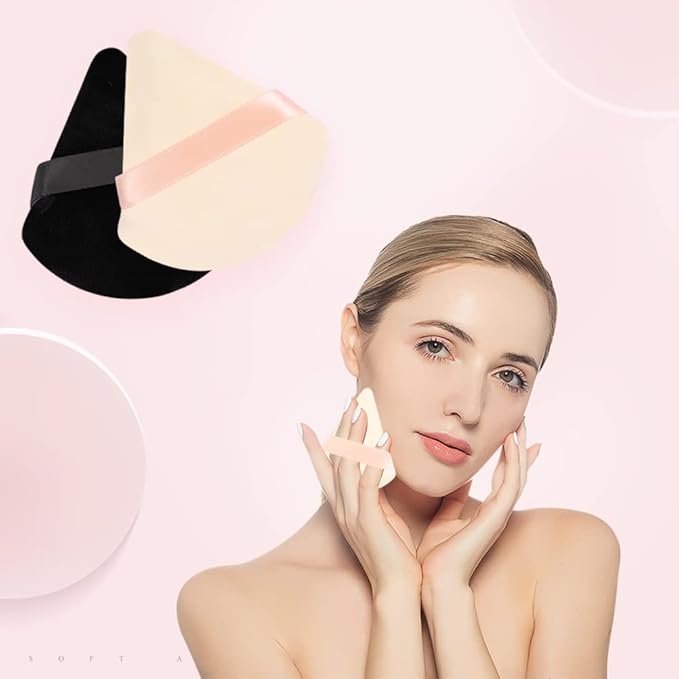 Pimoys 12 Pieces Powder Puff Face Triangle Powder Puffs for Loose Powder Setting Powder Cosmetic Foundation Makeup Blender Sponge Beauty Makeup Tool(Black, Flesh)