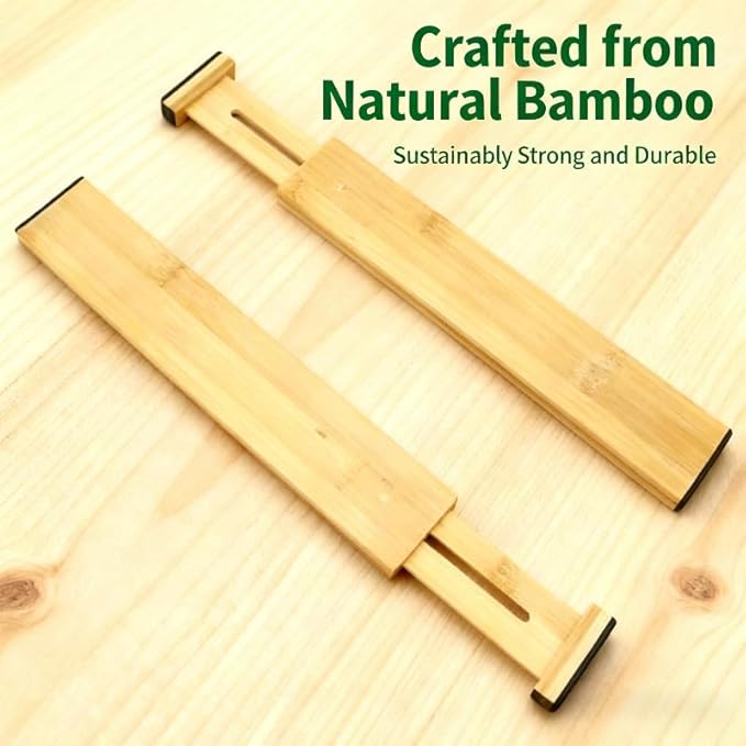 DZS Bamboo Drawer Organizer, 4-Pack Adjustable and Expandable Divider Insert for Kitchen, Bathroom, Office