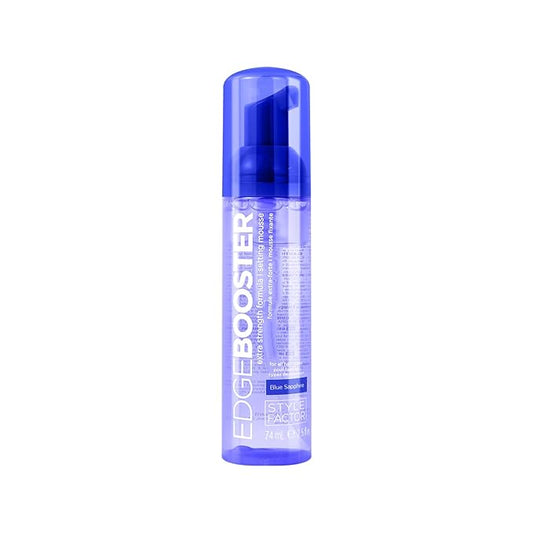Style Factor EDGE BOOSTER Extra Strength Setting Mousse Travel Size – Frizz Control, Extra Volume, and Conditioning – 2.5oz Blue Sapphire Mousse for Curly Hair
