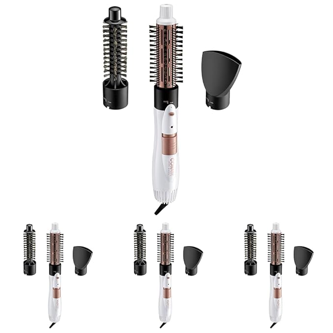 Conair Double Ceramic 3-in-1 Hot Air Brush, 1000W, Interchangeable 1¼" Thermal & ¾” Boar Bristle Attachments for Voluminous Curls & Straight Styles, Hot Air Brush for Fine & Thick Hair (Pack of 4)