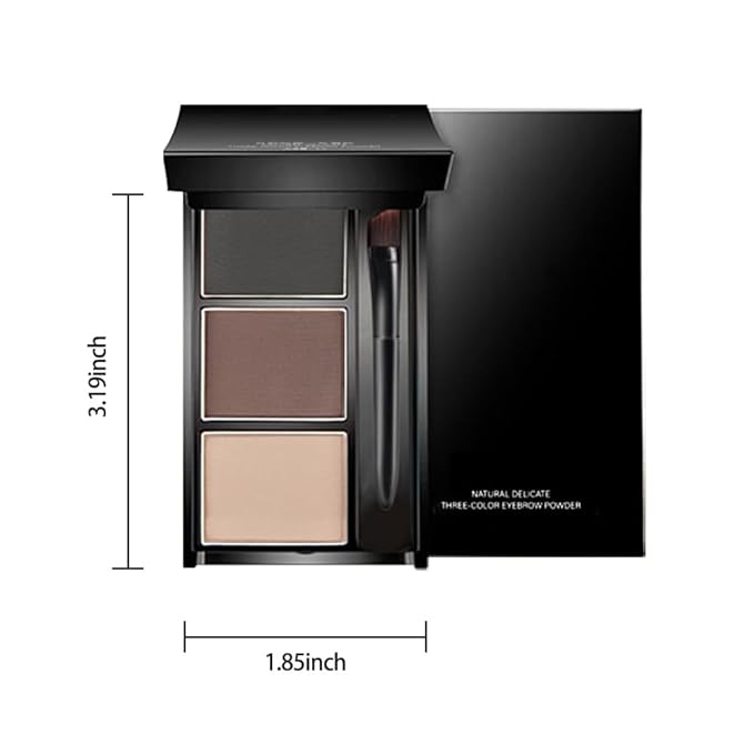 Eye Brow Powder Palette with Mirror for Women, Brown Taupe Eyebrow Powder Kit with Brush, Long-Lasting 3 Colors Brow Palette, Filler for Full, Defined Natural Brows Shaping (03)