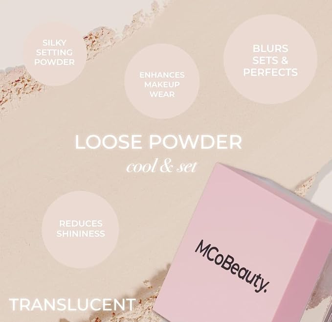 MCoBeauty - Transluscent Loose Powder Cool & Set - Finely Milled Water-Based Setting Powder with Hyaluronic Acid, Glycerin & Vitamin E - Vegan, Cruelty Free Cosmetics - Face Makeup