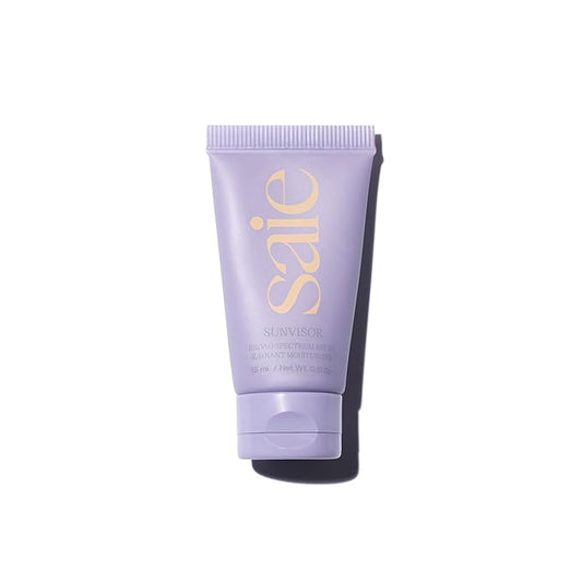 Saie Mini Sunvisor Broad Spectrum Face Sunscreen Moisturizer SPF 35 - Hydrating Daily Sunscreen with 100% Sheer Mineral Zinc Oxide, Hyaluronic Acid + Vitamin C for Radiant, Dewy Skin (0.5 fl oz)