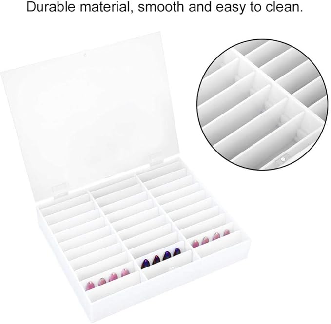 Semme Fake Nail Organizer,Nail Storage Box, Display Box Nail Art Decoration Container Empty Nail Tips Storage Box Fake Nail Display Case(White)