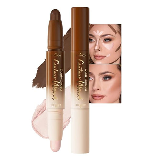 evpct Darker Nude & Light Pink Cream Foundation Stick Face Body Makeup Dual Ended, no Transfer Waterproof 2 in 1 Cream Concealer Stick Contouring Makeup, Nose Contour Bronzer Sticks Face Highlighter