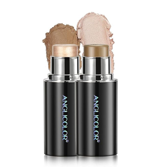 Anglicolor Highlighter Long Lasting, Contour Stick Makeup Naturally, Blush Makeup Smoothing, High Color Rendering, Easy To Mix, Vegan & Cruelty-Fre (Contour Stick+Highlighter)