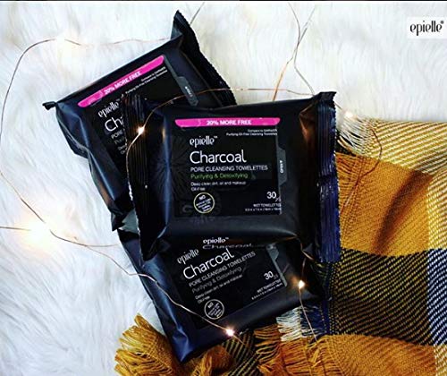 Epielle Charcoal Makeup Remover Wipes, Pore Cleaning Facial Cleanser Towelettes, Purifying & Detoxifying, Remove Dirt, Oil, Waterproof Mascara, Stocking Stuffers, 30 Count (Pack of 6)