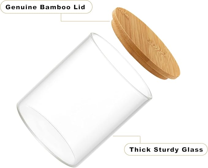 INIUNIK Glass Qtip Holder Dispenser with Bamboo Lid - 2 Pack Apothecary Jars - Cotton Balls Pads Swabs Holder Jar - Bathroom Vanity Canisters Jars for Countertop Storage and Organization
