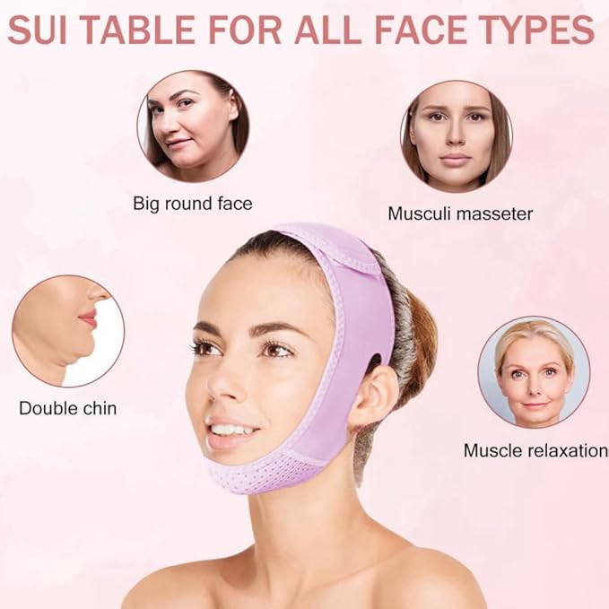 ROWMATE V Line Lifting Mask Chin strap for sleeping, V Line Lifting Mask for Women,Jaw Exerciser，Medium,Purple