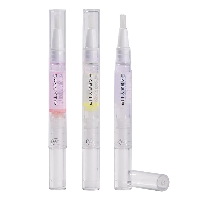 SASSYTIP Nail Strengthen Oil Pen | Fast-Absorbing Cuticle Oil with Biotin & Ginseng | For Brittle & Peeling Nails | Jasmine, Rose, Lemon Scents | Home, Office, Travel Use (3PCS)