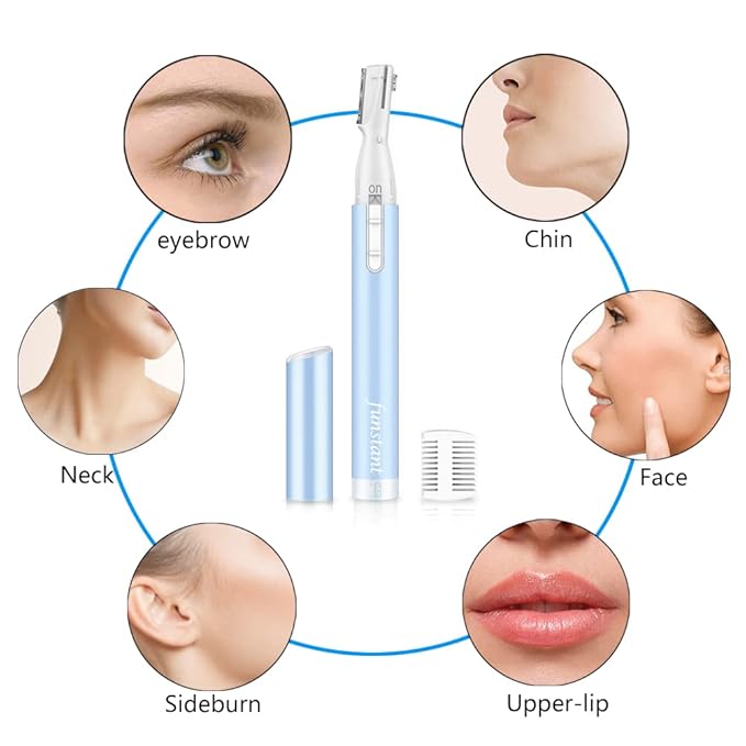 Funstant Upgraded Eyebrow Trimmer, Precision Electric Eyebrow Razor for Women Battery-Operated Facial Hair Remover with Comb No Pulling Sensation Painless for Face Chin Neck, Upper-Lip, Peach-Fuzz