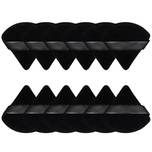 Pimoys 12 Pieces Powder Puff Face Triangle Makeup Sponge for Loose Powder Setting Powder Velour Foundation Blender Sponge Beauty Makeup Tool, Black