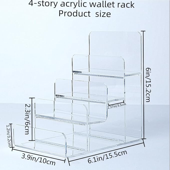Acrylic Wallet Display Stand Purse Handbag Organizer, Clear Jewelry Riser Display Stand Purse Display Rack, Acrylic Display Shelf for Cosmetic Perfume Jewelry Sunglasses Handbag (2 PCS-4 Tier)