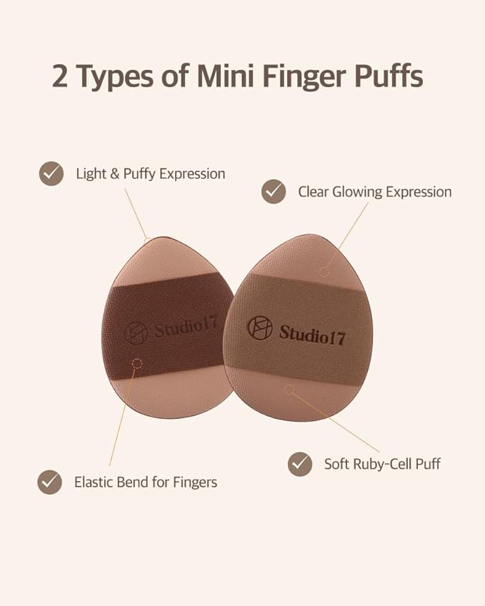 Studio17 Mini Flat Foundation Brush & Small Puff Set | Small Makeup Brush Set with 4 Mini Sized Puffs | Kit for Liquid Foundation Makeup for Base | 0.06mm Micro Synthetic Bristle & Case Pack Included