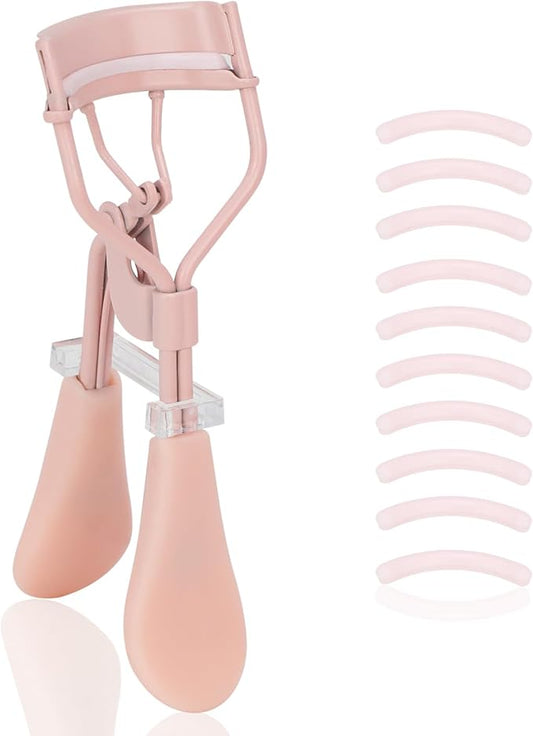 ODELY Eyelash Curler with Pads, Lash Curler with 10 Extra Silicone Replacement Pads, Comfortable Grip for Effortless Curling – Eyelashes for The Perfect Eye Contour (Rose Pink)