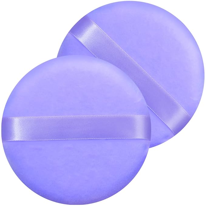 Jepeux 2 PCS large Powder puff, 5 inch cotton super soft Powder puff, washable, loose powder puff, baby powder, body puff round (Purple)