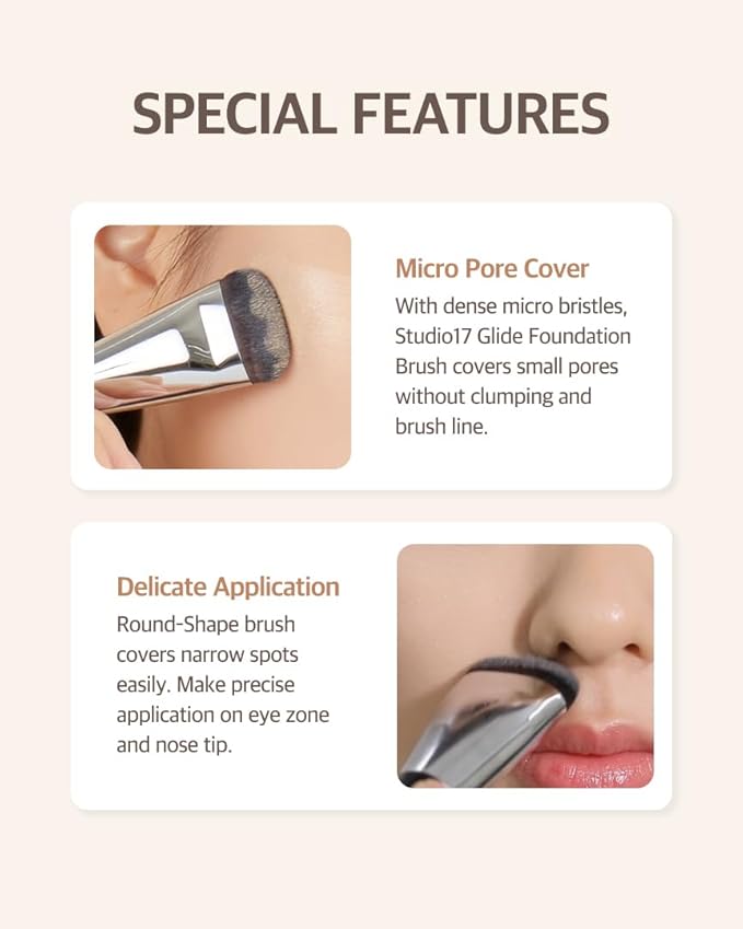 STUDIO17 Glide Foundation Brush for Liquid Makeup | Liquid Flat Foundation Brush with Flat Top | Korean Makeup Brush with Super Micro Bristles | Studio Quality Makeup Tool