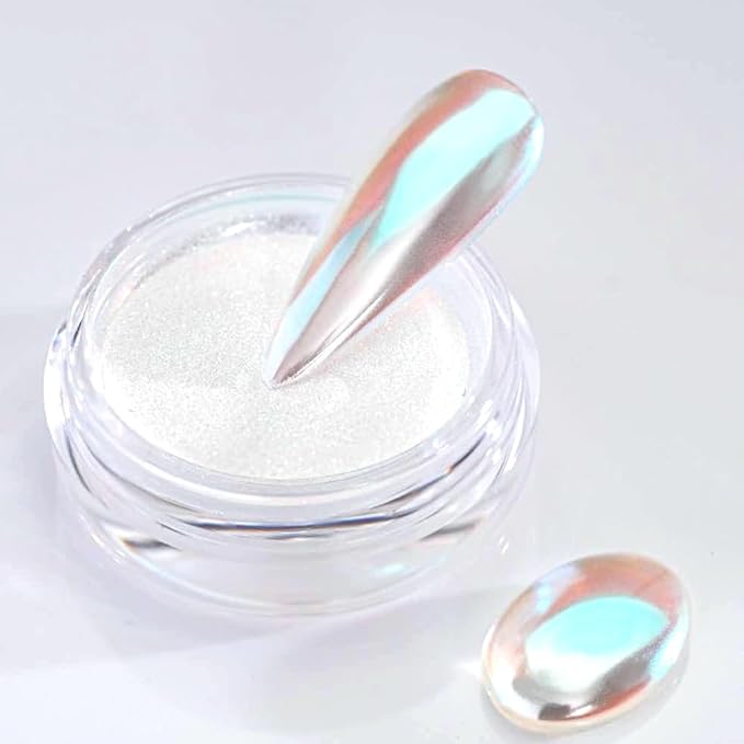 Pretty Diva Unicorn Chrome Nail Powder - Aurora Iridescent Nail Chrome Powders, Magic Aura Nail Powder Moonlight Blue Mirror Finish Mermaid Chrome Powder for Nails Manicure Pigment