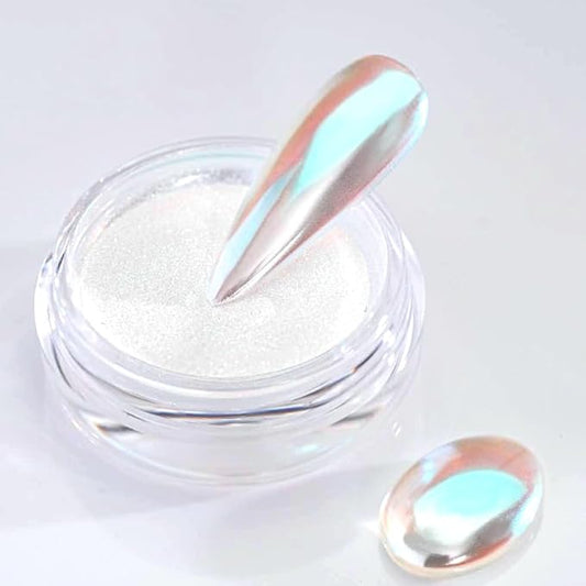 Pretty Diva Unicorn Chrome Nail Powder - Aurora Iridescent Nail Chrome Powders, Magic Aura Nail Powder Moonlight Blue Mirror Finish Mermaid Chrome Powder for Nails Manicure Pigment