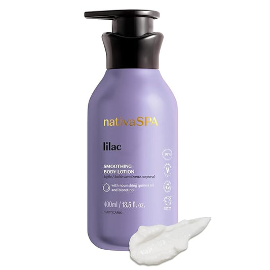 Nativa SPA by O Boticário, Lilac Smoothing Body Lotion with Nourishing Quinoa Oil + BioRetinol, Fragranced Skin Moisturizer, 13.5 Ounce