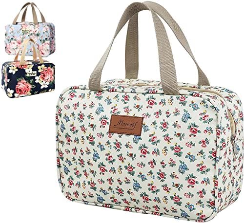 Hjkiopc Large Makeup Bag Toiletry Bag for Women Make Up Bag Cosmetic Bag Toiletries Bag Brush Bags for Traveling (Little Flower Beige)
