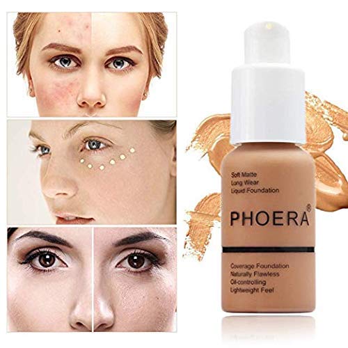 PHOERA Foundation,Flawless Soft Matte Oil Control Liquid Foundation Full Coverage Face Makeup. (103# Warm Peach)